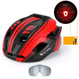 Cycling Helmet Integrated With Goggles Helmet Mountain Road Bike Helmet Equipment (Option: BlackÂ Red-57to62)