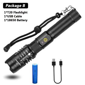 Super Bright Flashlight Zoomable USB Rechargeable Electric Torch 5 Modes Torch Outdoor Fishing Waterproof (Option: B)
