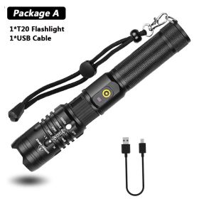 Super Bright Flashlight Zoomable USB Rechargeable Electric Torch 5 Modes Torch Outdoor Fishing Waterproof (Option: A)