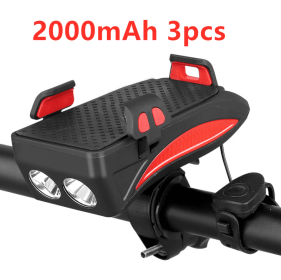 Motorcycle Bicycle Phone Holder Support Charging For Cell Phone With Bike Bell Power Bank Bicycle Front Lamp Flashlight (Option: Red-2000mAh 3pcs)