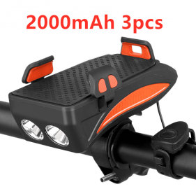 Motorcycle Bicycle Phone Holder Support Charging For Cell Phone With Bike Bell Power Bank Bicycle Front Lamp Flashlight (Option: Orange-2000mAh 3pcs)