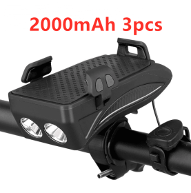 Motorcycle Bicycle Phone Holder Support Charging For Cell Phone With Bike Bell Power Bank Bicycle Front Lamp Flashlight (Option: Black-2000mAh 3pcs)