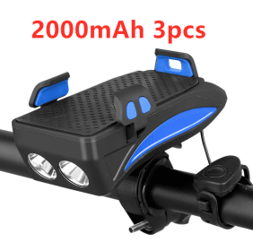 Motorcycle Bicycle Phone Holder Support Charging For Cell Phone With Bike Bell Power Bank Bicycle Front Lamp Flashlight (Option: Blue-2000mAh 3pcs)