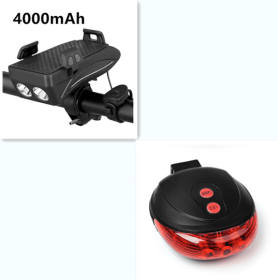 Motorcycle Bicycle Phone Holder Support Charging For Cell Phone With Bike Bell Power Bank Bicycle Front Lamp Flashlight (Option: Black Set1-4000mAh)
