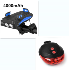 Motorcycle Bicycle Phone Holder Support Charging For Cell Phone With Bike Bell Power Bank Bicycle Front Lamp Flashlight (Option: Blue Set1-4000mAh)