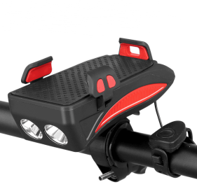 Motorcycle Bicycle Phone Holder Support Charging For Cell Phone With Bike Bell Power Bank Bicycle Front Lamp Flashlight (Option: Red-4000 mAh)