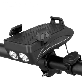 Motorcycle Bicycle Phone Holder Support Charging For Cell Phone With Bike Bell Power Bank Bicycle Front Lamp Flashlight (Option: Black-2000 mAh)