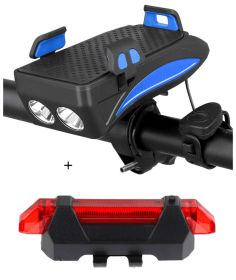 Motorcycle Bicycle Phone Holder Support Charging For Cell Phone With Bike Bell Power Bank Bicycle Front Lamp Flashlight (Option: Blue set-4000 mAh)