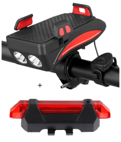 Motorcycle Bicycle Phone Holder Support Charging For Cell Phone With Bike Bell Power Bank Bicycle Front Lamp Flashlight (Option: Red set-2000 mAh)