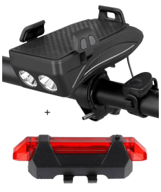 Motorcycle Bicycle Phone Holder Support Charging For Cell Phone With Bike Bell Power Bank Bicycle Front Lamp Flashlight (Option: Black Set-4000 mAh)