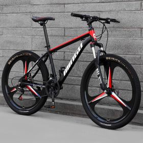 Mountain Bike Bicycle 24 26 Inch Disc Brake Shock Absorption Bicycle Men's And Women's Variable Speed Bicycle (Option: Three cuts black red-27speed)