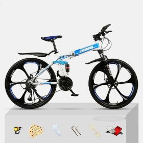 Dual Shock Absorbing Off-road Variable Speed Racing Male And Female Student Bikes (Option: White blue-2 Style-30speed)