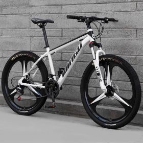 Mountain Bike Bicycle 24 26 Inch Disc Brake Shock Absorption Bicycle Men's And Women's Variable Speed Bicycle (Option: Three cuts white black-27speed)