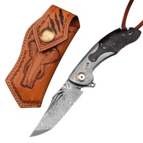Outdoor Camping Survival Knife High Hardness Pattern Steel Folding Knife (Color: Light grey)